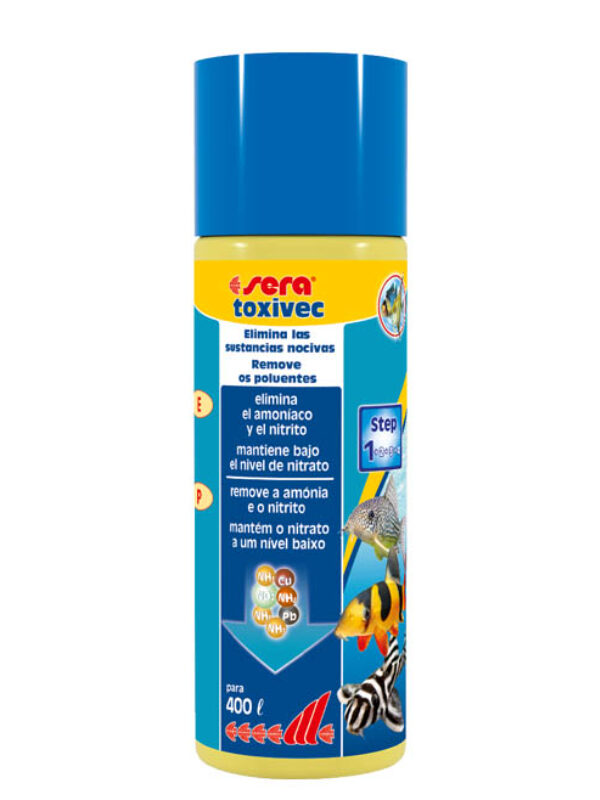 Toxivec es un tratamiento líquido diseñado para actuar de forma inmediata frente a contaminaciones peligrosas en acuarios de agua dulce.