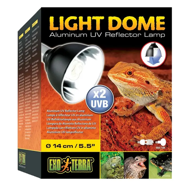 Lampara de Aluminio UV Exo Terra 18 cm La lámpara reflectora de aluminio Exo Terra de 18 cm es una solución compacta, eficiente y versátil para mejorar la iluminación en terrarios.