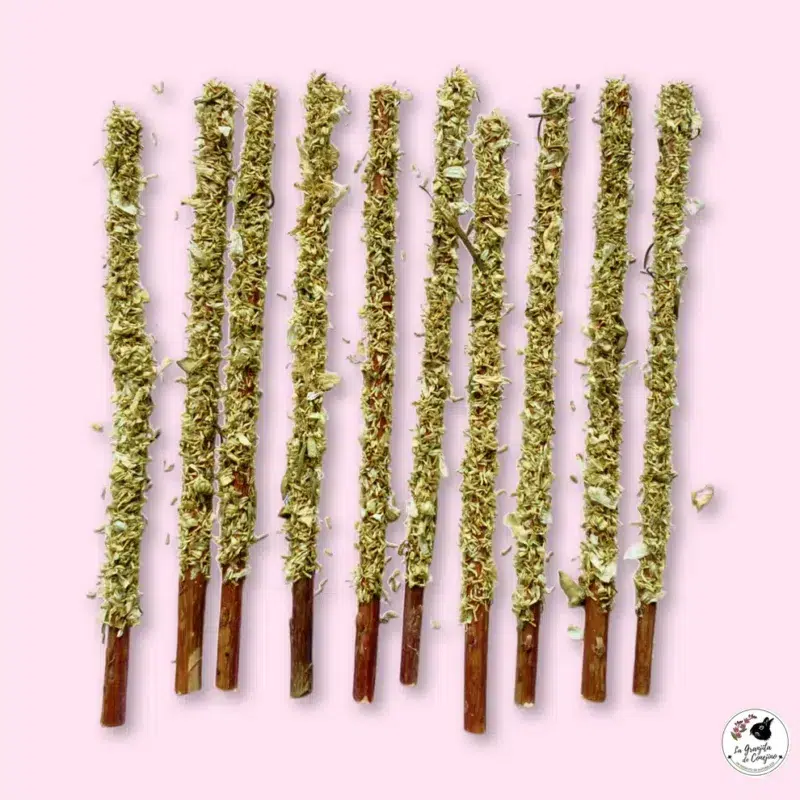 Mini Stick Manzanilla palitos de sauce de 6-7 cm recubiertos con polvo de manzanilla, ricos en antioxidantes con porpiedades calmantes y digestivas.