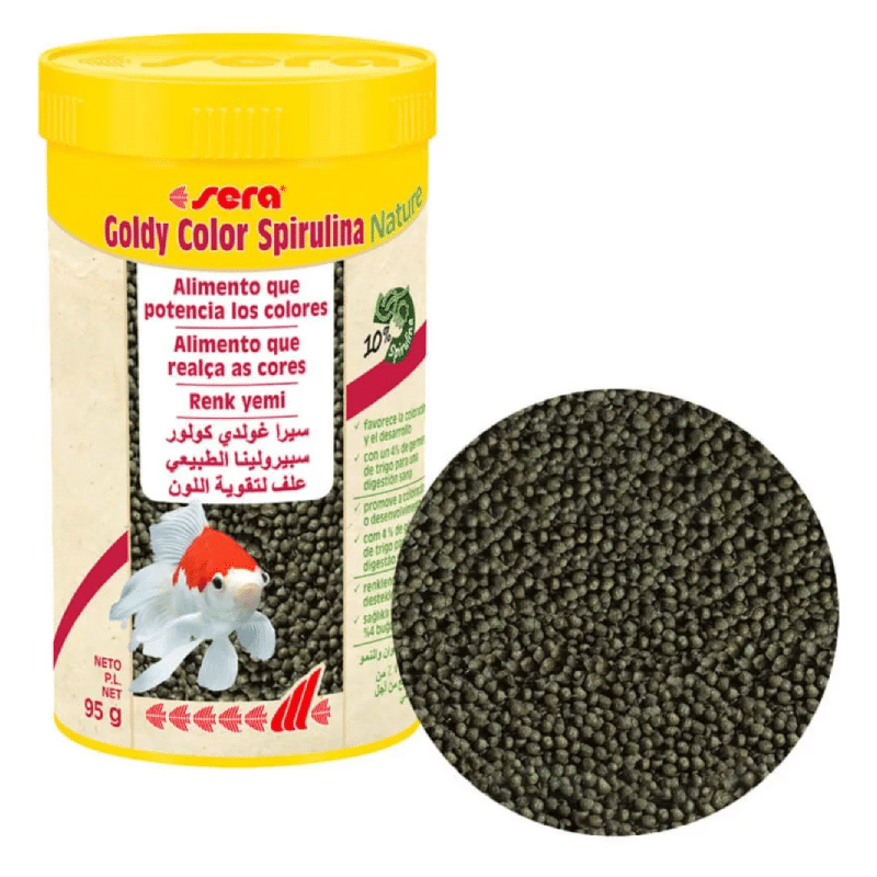 Sera Goldy Color Spirulina Nature, alimento granulado flotante para carpas doradas grandes