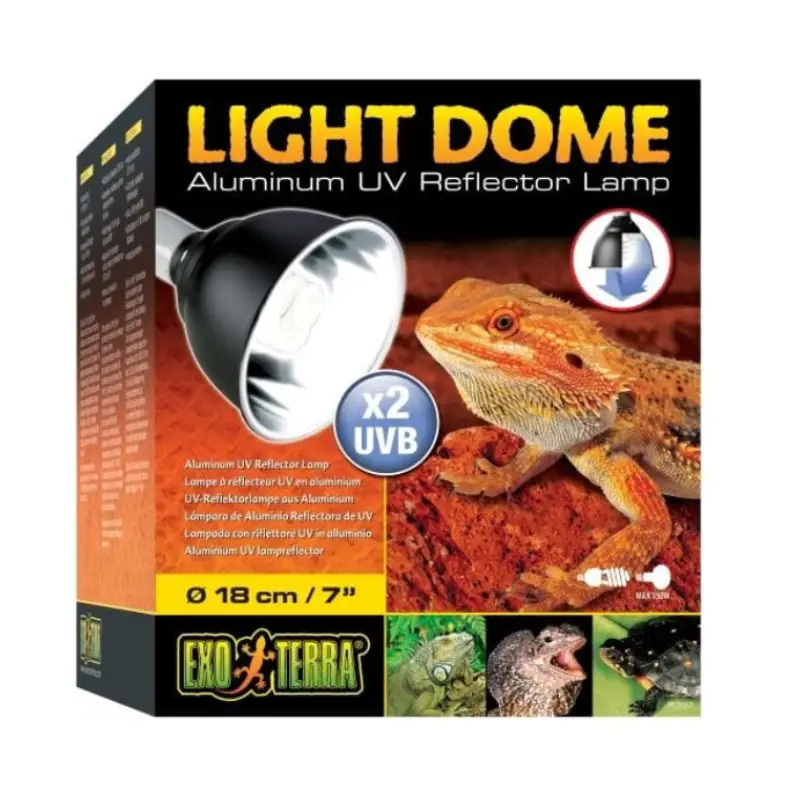 Lampara de Aluminio UV Exo Terra 18 cm La lámpara reflectora de aluminio Exo Terra de 18 cm es una solución compacta, eficiente y versátil para mejorar la iluminación en terrarios.