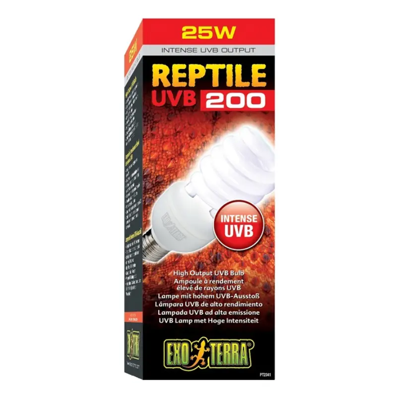 La Ampolleta Reptile UVB 200 de 25 W de Exo Terra ha sido especialmente diseñada para reptiles que habitan en ambientes extremadamente soleados y con alta exposición solar
