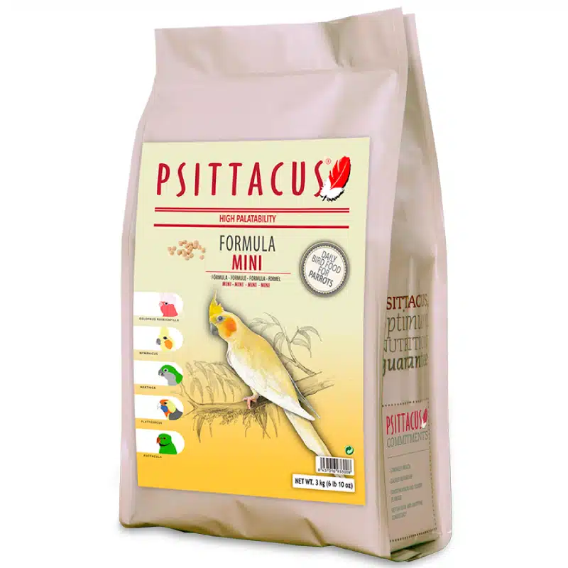 El Alimento Mini de Psittacus es un pienso completo especialmente diseñado para cubrir las necesidades nutricionales de aves psitácidas de tamaño pequeño.