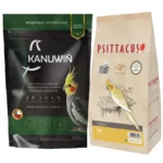 Este pack combinado ofrece una solución nutricional integral. Incluye Alimento Mini 450 g de Psittacus y Mezcla Estándar 600 g de Kanuwiñ