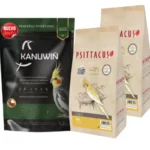 Este pack combinado ofrece una solución nutricional integral. Incluye 2x Alimento Mini 450 g de Psittacus y Mezcla Estandar 1,2 Kg de Kanuwiñ