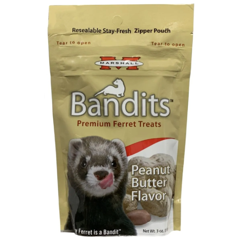Snack Bandits de mani para Huron perfectos para complementar la dieta de tu hurón con un snack sabroso funcional y diseñado por expertos en su bienestar.