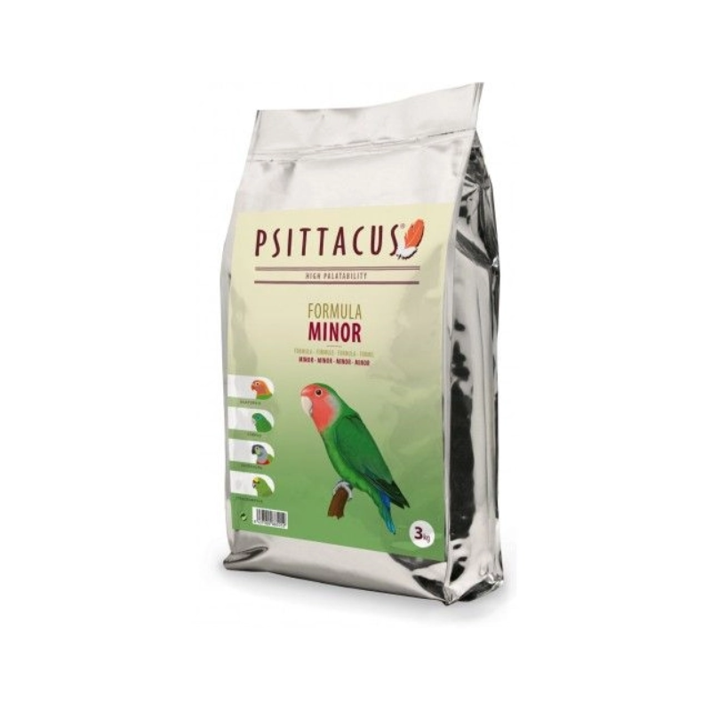 El Alimento Minor de Psittacus es un pienso completo formulado para satisfacer las necesidades nutricionales de psitácidas pequeñas.