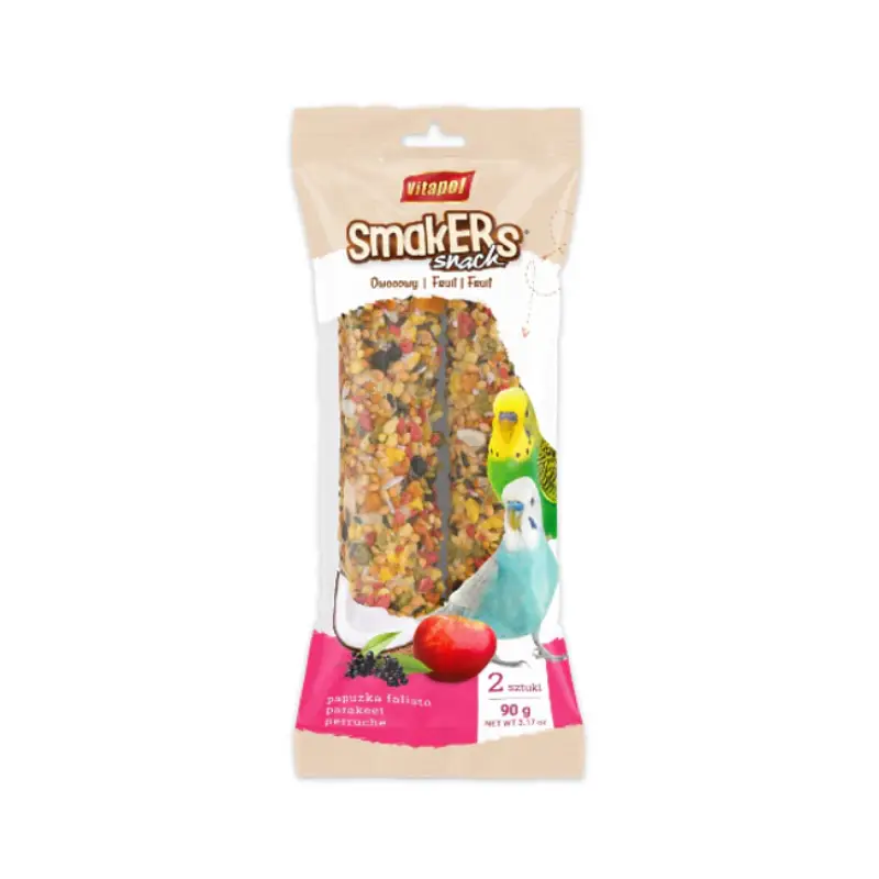 Smakers para Catas 90 gr Vitapol de Marben Pets: barrita de semillas, frutas y miel para ninfas, agapornis y cotorras pequeñas. Picoteo natural.