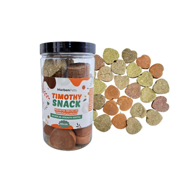 Los Pasteles de Dentales de Verduras y Frutas de Marben Pets son un Timothy Snack para desgaste dental de conejos, cuyes y chinchillas. Sin azúcares.