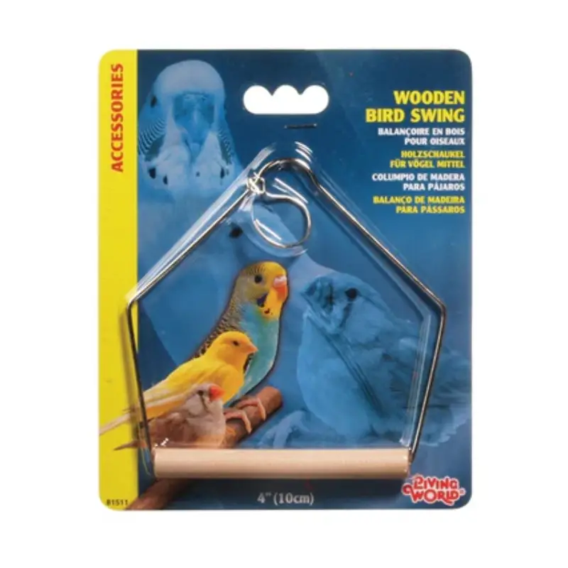 Trapecio de madera para aves pequeñas. Estimula el ejercicio, el equilibrio y el juego, enriqueciendo el ambiente de la jaula. Ideal para periquitos, agapornis, canarios y ninfas juveniles.
