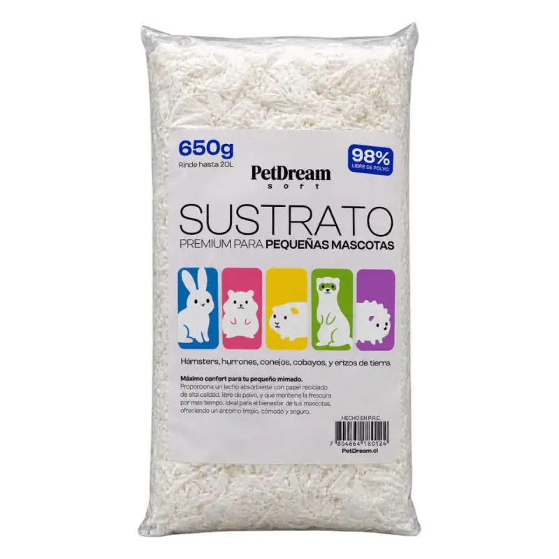 Sustrato PetDream Soft 650 gr Marben Pets: lecho suave y absorbente para hamsters, jerbos, conejos, cuyes, chinchillas y hurones. Libre de polvo.