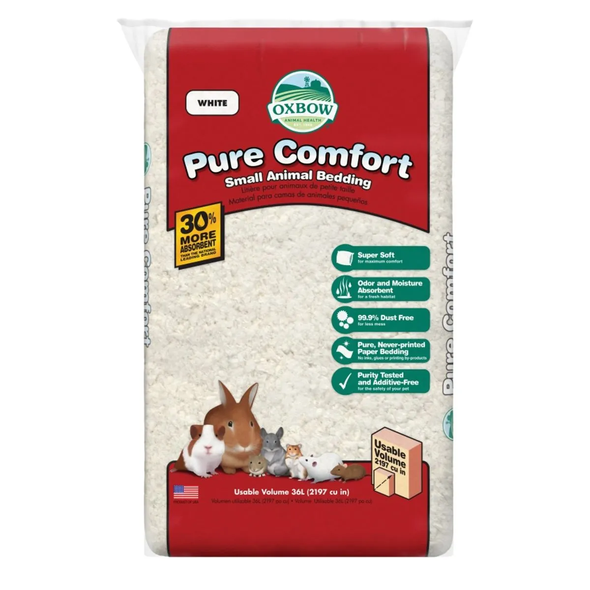 Sustrato Pure Comfort 1 Sustrato Pure Comfort Blanco 8,2 L Oxbow: fibra de celulosa 100%, sin polvo, triple absorbencia. Para conejos, cuyes, chinchillas y roedores.