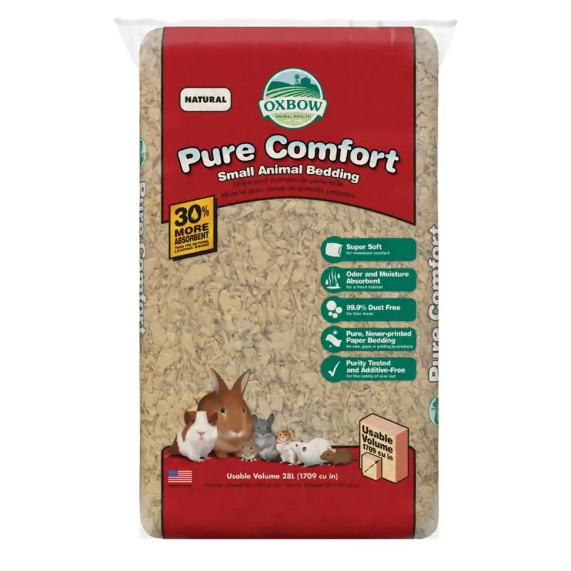 Sustrato Pure Comfort Natural 8,2 L Oxbow: fibra de celulosa 100%, sin polvo, triple absorbencia. Para conejos, cuyes, chinchillas y roedores.