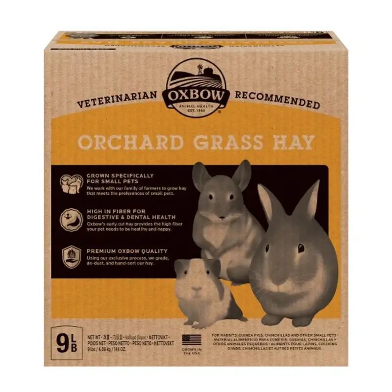 Heno Orchard Grass 4 Kg Oxbow. Fibra larga, bajo en calcio y proteína. Ideal para conejos, cuyes y chinchillas. Formato familiar importado de EE.UU.