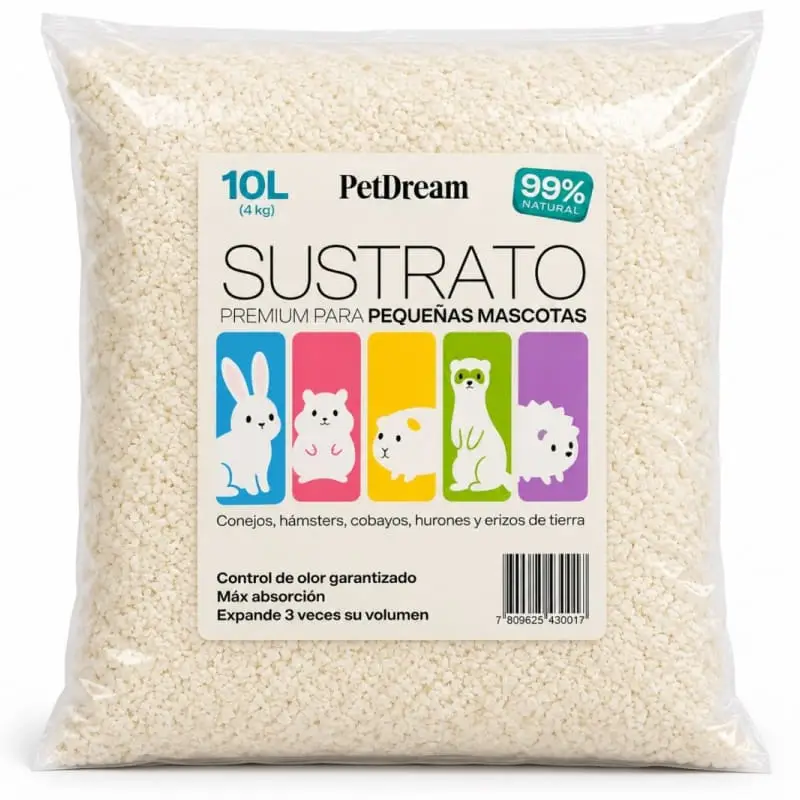 Sustrato PetDream Soft 1,4 kg: papel reciclado ultraabsorbente y libre de polvo para hámster, erizo, conejo, cuy y chinchilla. Formato familiar.